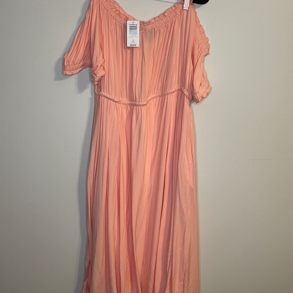 TORRID Peachy Pink Tie Waist Midi Dress - Picture 6 of 11